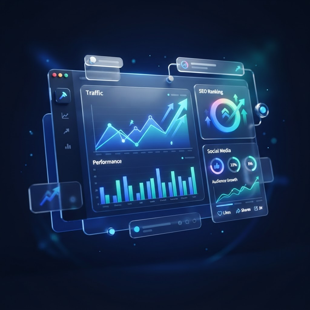 Fortune Capital digital marketing analytics dashboard with growth charts and SEO metrics